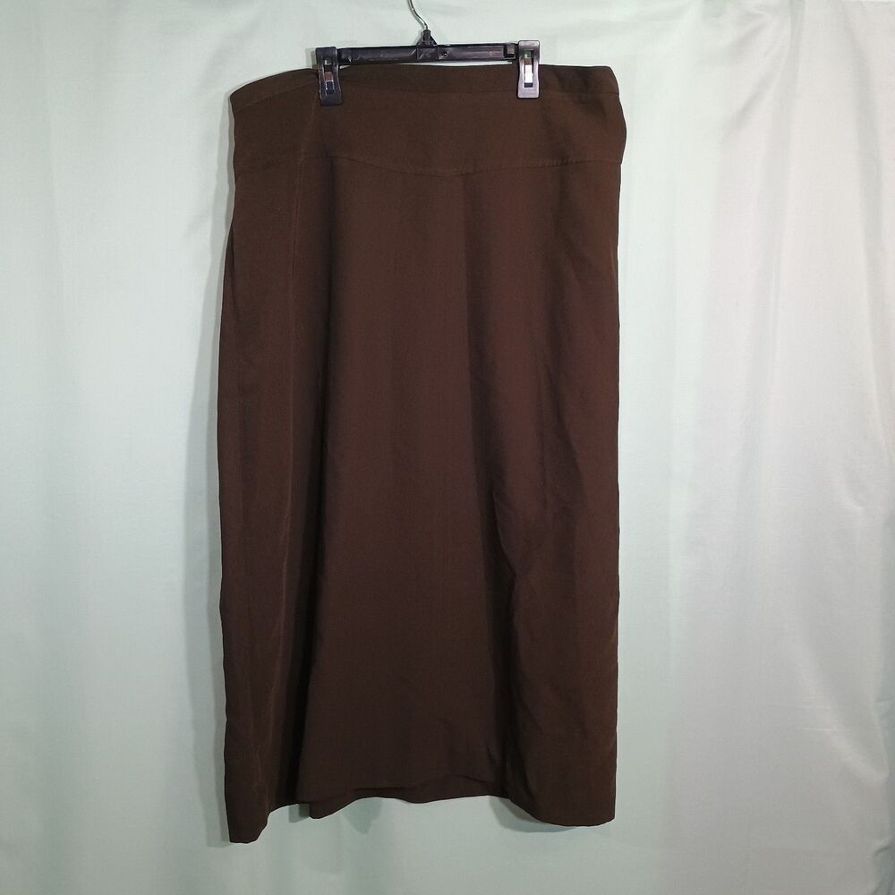 Women’s Chocolate Brown Midi Skirt Pull-On Stretch Career Office Workwear